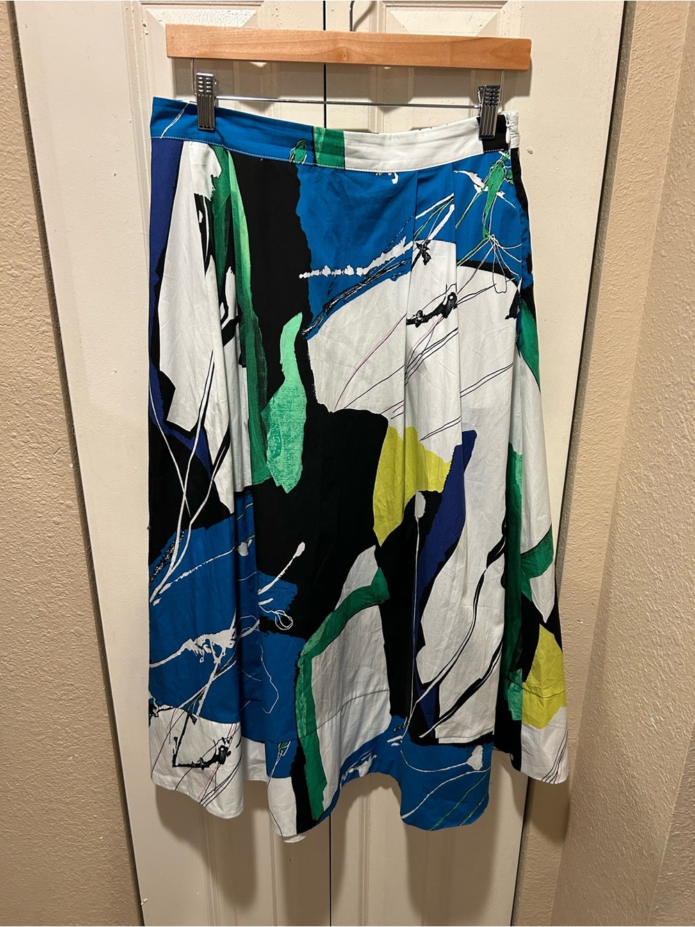 Zara Midi Pleated Printed Skirt Cotton Abstract artsy Skirt , size M - Picture 8 of 14